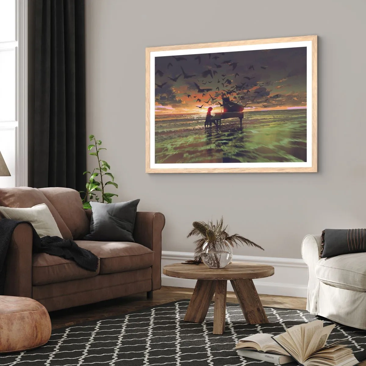 Affiche dans un chêne clair - Poster - Concert pour piano et vagues - 100x70 cm