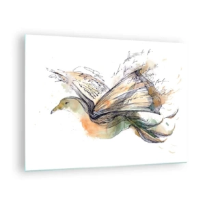 Impression sur verre - Image sur verre - Un oiseau d'un livre déroulé, une métaphore artistique de la connaissance - 70x50cm - Sur les ailes de la poésie - Décoration murale moderne pour le salon et la chambre ARTTOR