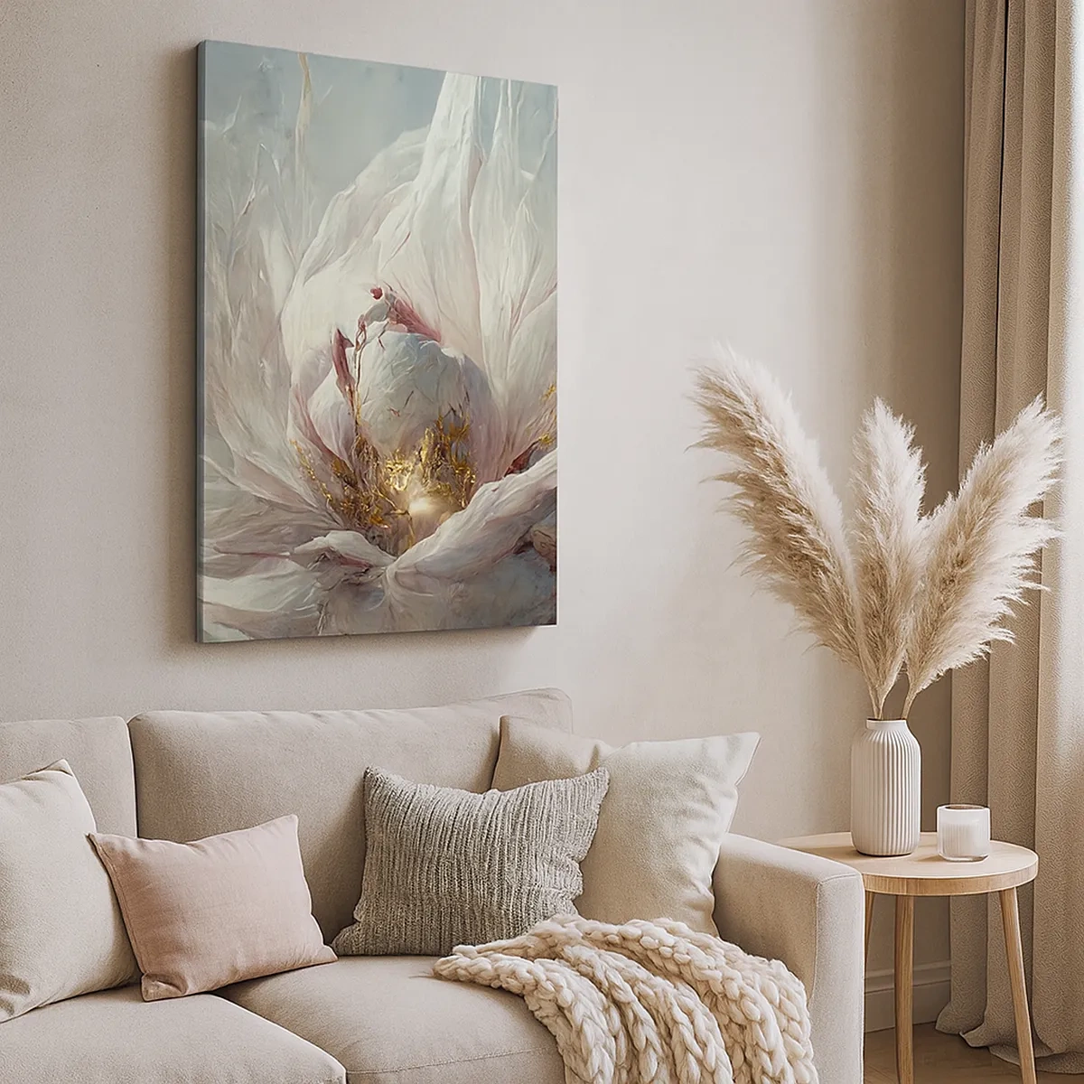 Impression sur toile - Image sur toile - Une fleur blanche délicate avec de subtils accents dorés - 50x70cm - Il fleurit une fois tous les cent ans - Décoration murale moderne pour le salon et la chambre ARTTOR