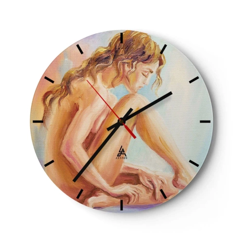 Horloge murale - Pendule murale - Portrait artistique d'une femme assise - 30x30cm - Acte de jeunesse - Décoration murale moderne pour le salon, la cuisine et la chambre ARTTOR