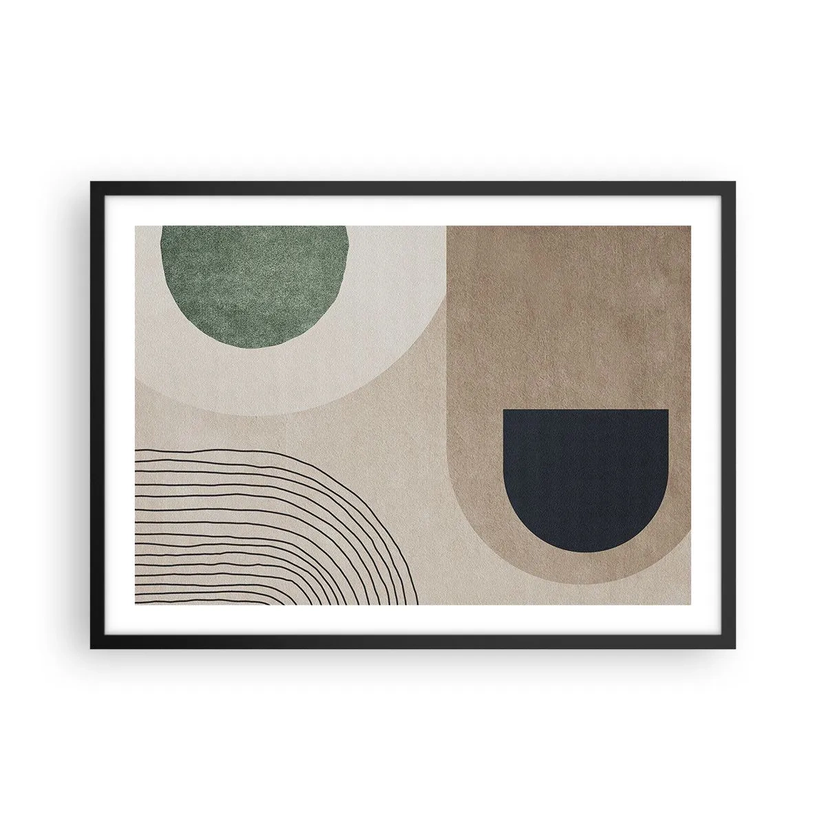 Affiche dans un cadre noir - Poster - Formes géométriques dans les tons beige et vert - 70x50cm - La douceur de l'ovale - Décoration murale moderne pour le salon et la chambre ARTTOR