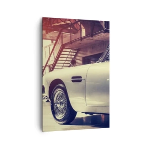 Impression sur toile - Image sur toile - Une voiture classique dans un garage élégant avec un intérieur industriel - 80x120cm - Les classiques ne vieillissent pas - Décoration murale moderne pour le salon et la chambre ARTTOR