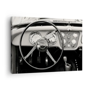 Impression sur toile - Image sur toile - Intérieur de voiture classique noir et blanc - 70x50cm - Rêve de collectionneur - Décoration murale moderne pour le salon et la chambre ARTTOR