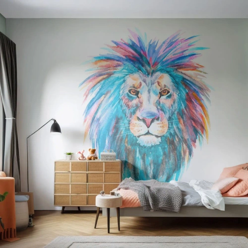 Papier Peint Photo Premium Canvas - Aura électrique - Animaux, Lion, Abstraction - 400x280 cm