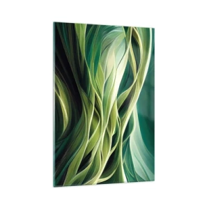 Impression sur verre - Image sur verre - Lignes dynamiques dans des tons de vert - 80x120cm - Jeu de vert abstrait - Décoration murale moderne pour le salon et la chambre ARTTOR