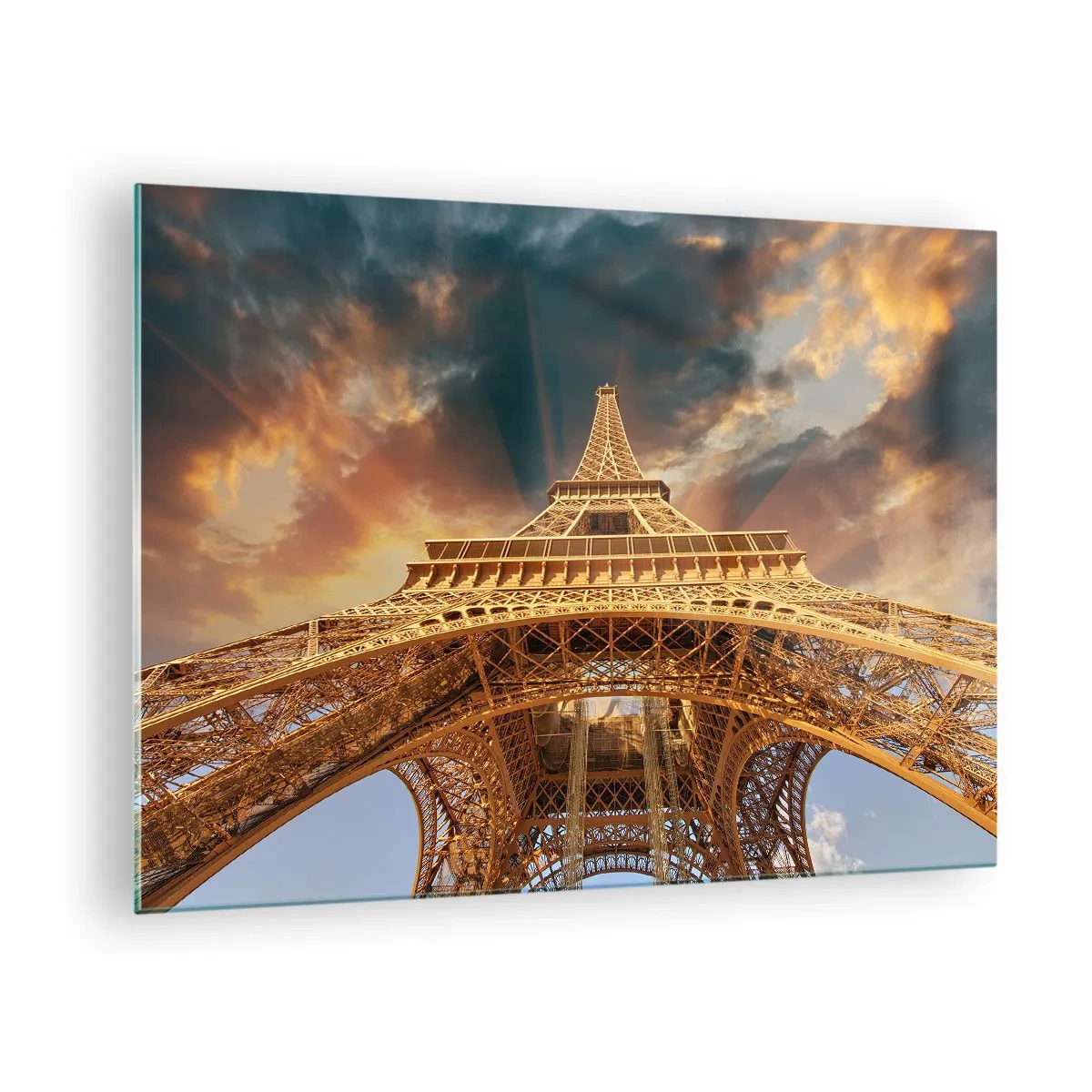 Impression sur verre - Image sur verre - La Tour Eiffel prise à vol d'oiseau - 70x50cm - Comment l'humanité a atteint le ciel - Décoration murale moderne pour le salon et la chambre ARTTOR