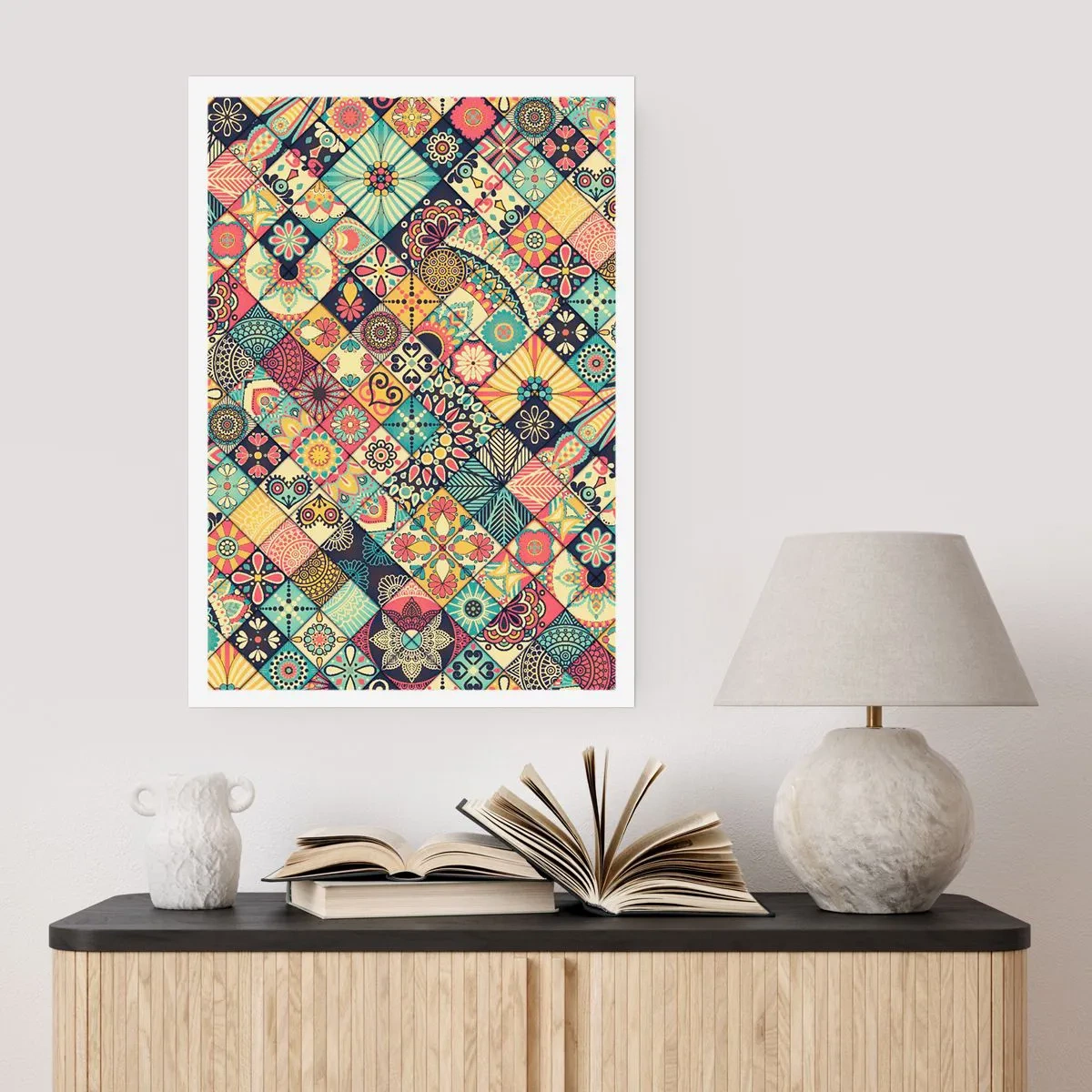 Affiche - Poster - Motif de style mosaïque coloré - 50x70cm - Ambiance marocaine - Décoration murale moderne pour le salon et la chambre ARTTOR