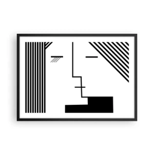 Affiche dans un cadre noir - Poster - Abstraction géométrique d'un baiser en noir et blanc - 70x50cm - Juste un baiser - Décoration murale moderne pour le salon et la chambre ARTTOR