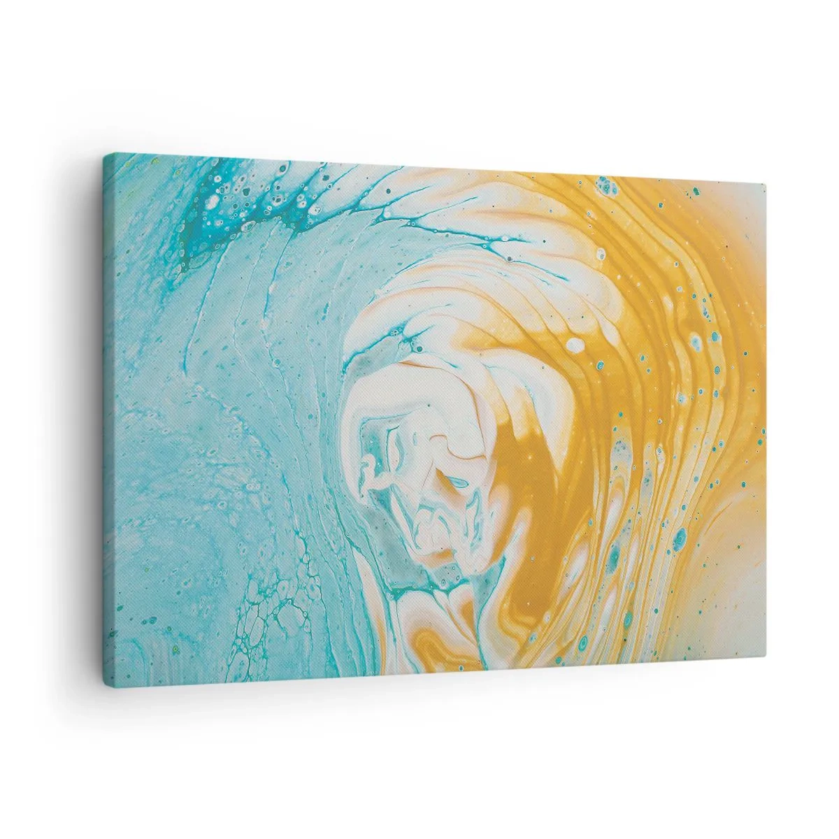 Impression sur toile - Image sur toile - Vagues abstraites dans des tons de bleu et d'or sur toile - 70x50cm - Tourbillon pastel - Décoration murale moderne pour le salon et la chambre ARTTOR