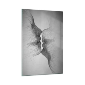 Impression sur verre - Image sur verre - Un baiser abstrait présenté sous une forme éthérée - 80x120cm - La bise du vent - Décoration murale moderne pour le salon et la chambre ARTTOR