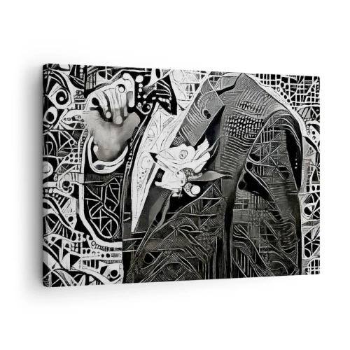 Impression sur toile - Image sur toile - Abstraction élégante d'un homme en costume en noir et blanc - 70x50cm - Seulement en apparence un homme froid - Décoration murale moderne pour le salon et la chambre ARTTOR
