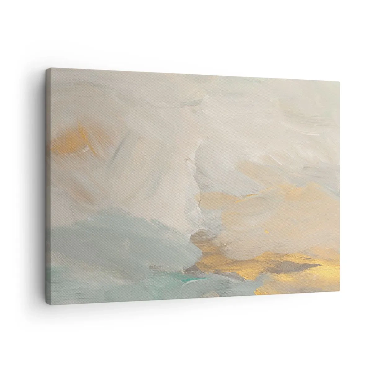 Impression sur toile - Image sur toile - Traits abstraits délicats dans des tons de blanc et d'or - 70x50cm - Abstraction – le pays de la douceur - Décoration murale moderne pour le salon et la chambre ARTTOR