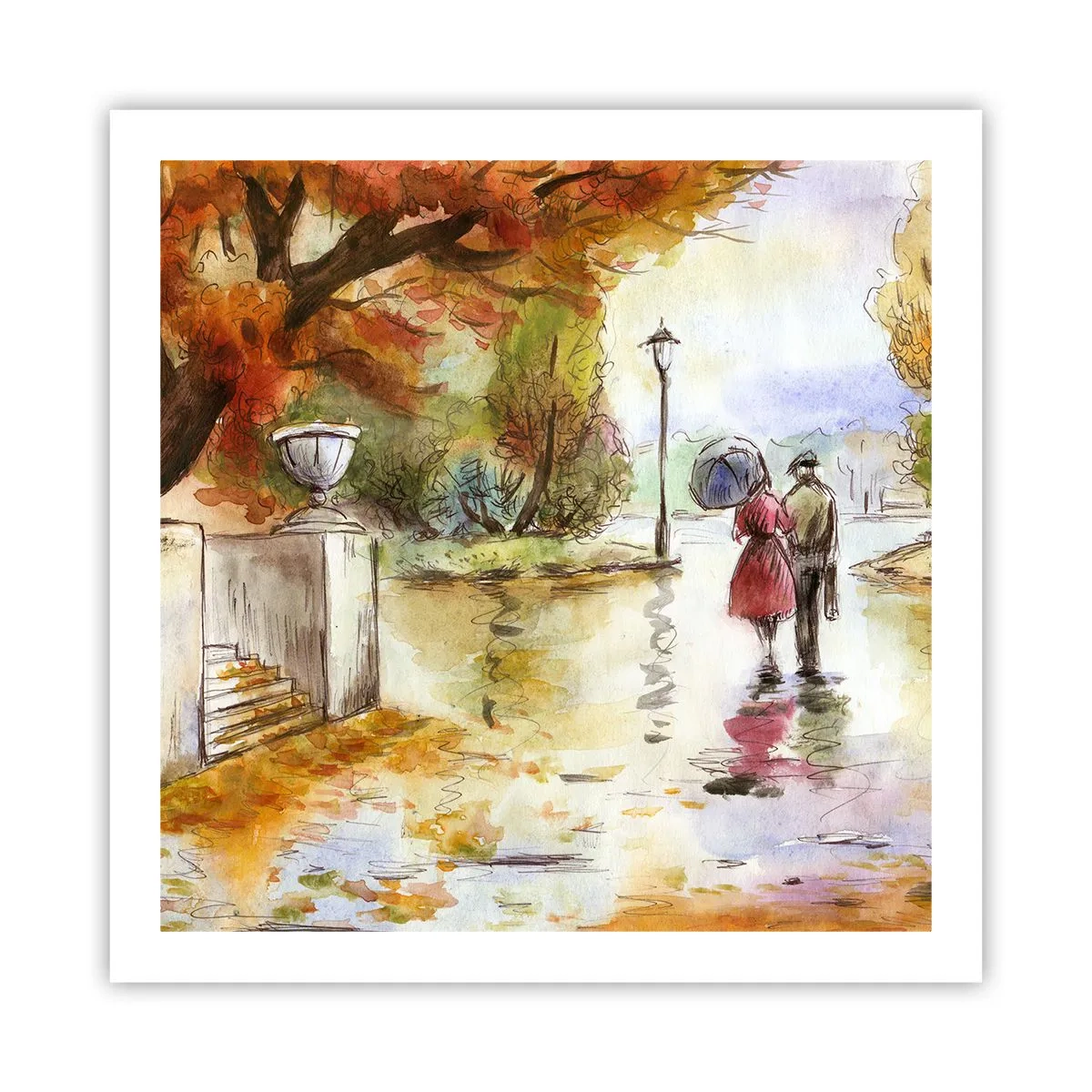 Affiche - Poster - Automne romantique dans le parc - 60x60 cm