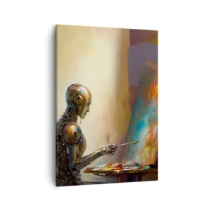 Impression sur toile - Image sur toile - Un robot peignant sur une toile dans un style artistique - 50x70cm - L'art du futur - Décoration murale moderne pour le salon et la chambre ARTTOR