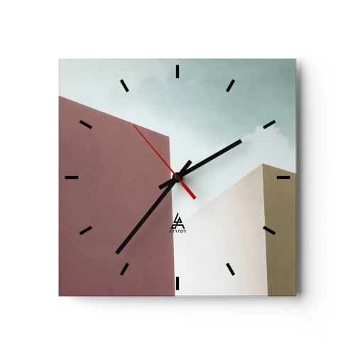 Horloge murale - Pendule murale - Architecture minimaliste avec des blocs pastel et du ciel - 30x30cm - La géométrie d'un été ensoleillé - Décoration murale moderne pour le salon et la chambre ARTTOR