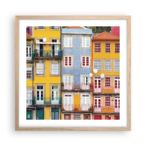Affiche dans un chêne clair - Poster - Couleurs de vieille ville - 50x50 cm