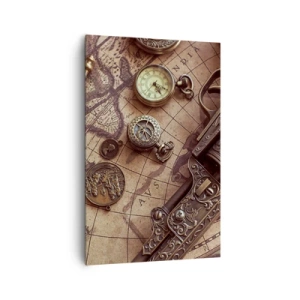 Impression sur toile - Image sur toile - Objets anciens sur une vieille carte dans un style rétro - 80x120cm - L'aventure appelle - Décoration murale moderne pour le salon et la chambre ARTTOR