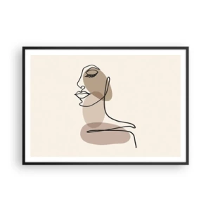Affiche dans un cadre noir - Poster - Un profil féminin dans un style d'art linéaire minimaliste - 100x70cm - Une certaine ligne de beauté - Décoration murale moderne pour le salon et la chambre ARTTOR