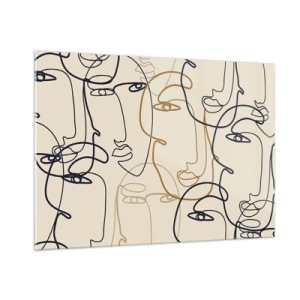 Impression sur verre - Image sur verre - Visages contournés dessinés d'un seul trait sur beige - 100x70cm - Portrait multiplié - Décoration murale moderne pour le salon et la chambre ARTTOR
