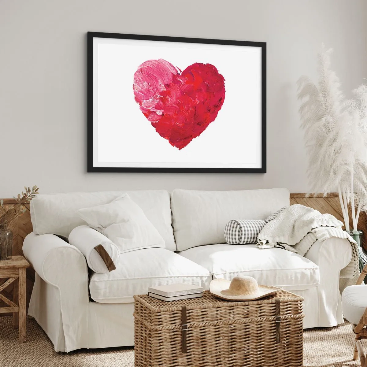 Affiche dans un cadre noir - Poster - Un cœur rose et rouge peint au pinceau - 100x70cm - All you need is love - Décoration murale moderne pour le salon et la chambre ARTTOR