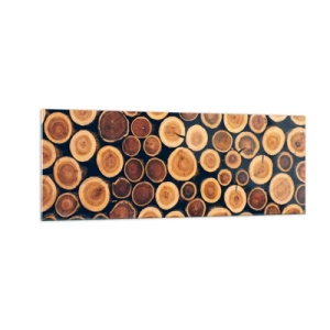 Impression sur verre - Image sur verre - Modèle réalisé à partir de sections transversales de bûches de bois - 140x50cm - Quel âge je semble avoir ? - Décoration murale moderne pour le salon et la chambre ARTTOR