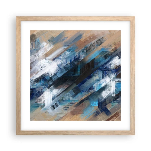 Affiche dans un chêne clair - Poster - Diagonale de bleus - 40x40 cm