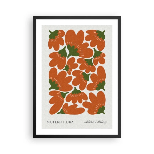 Affiche dans un cadre noir - Poster - Fleurs orange abstraites sur fond clair - 50x70cm - La vie des fleurs - Décoration murale moderne pour le salon et la chambre ARTTOR