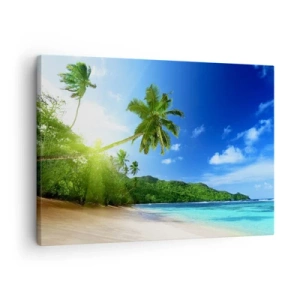 Impression sur toile - Image sur toile - Plage tropicale avec palmiers et mer turquoise - 70x50cm - La douceur des tropiques - Décoration murale moderne pour le salon et la chambre ARTTOR