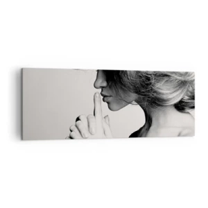 Impression sur toile - Image sur toile - Profil noir et blanc d'une femme faisant un geste de silence - 140x50cm - A l'écoute d'elle-même - Décoration murale moderne pour le salon et la chambre ARTTOR