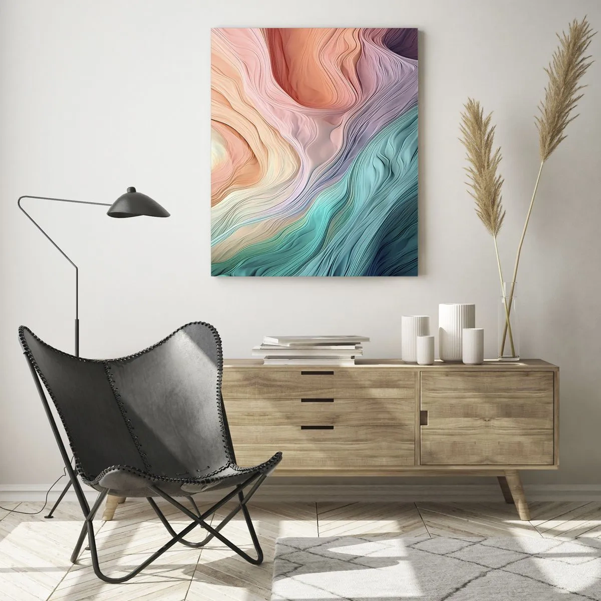 Impression sur verre - Image sur verre - Vagues abstraites aux couleurs pastel et arc-en-ciel - 70x100cm - Vague arc-en-ciel - Décoration murale moderne pour le salon et la chambre ARTTOR