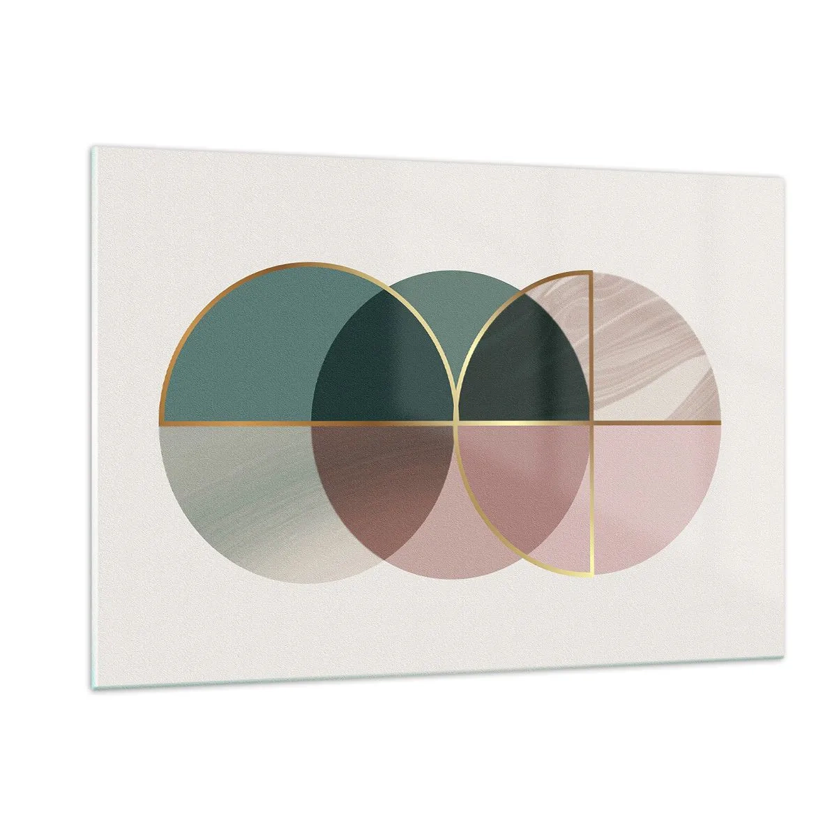 Impression sur verre - Image sur verre - Formes géométriques aux nuances de vert et de rose sur fond clair - 120x80cm - Cercles après cercles - Décoration murale moderne pour le salon et la chambre ARTTOR