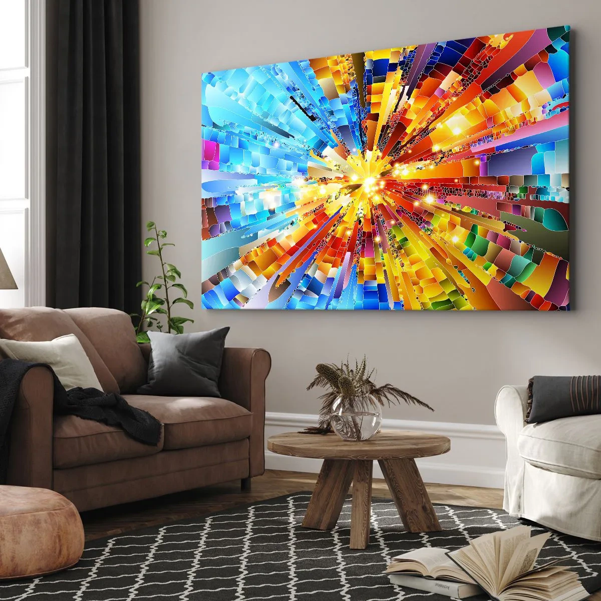 Impression sur toile - Image sur toile - Une explosion dynamique de couleurs et de lumière - 100x70cm - In medias res - Décoration murale moderne pour le salon et la chambre ARTTOR