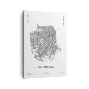 Impression sur toile - Image sur toile - Une carte de San Francisco dans un style minimaliste en noir et blanc. - 50x70cm - Anatomie de San Fransisco - Décoration murale moderne pour le salon et la chambre ARTTOR