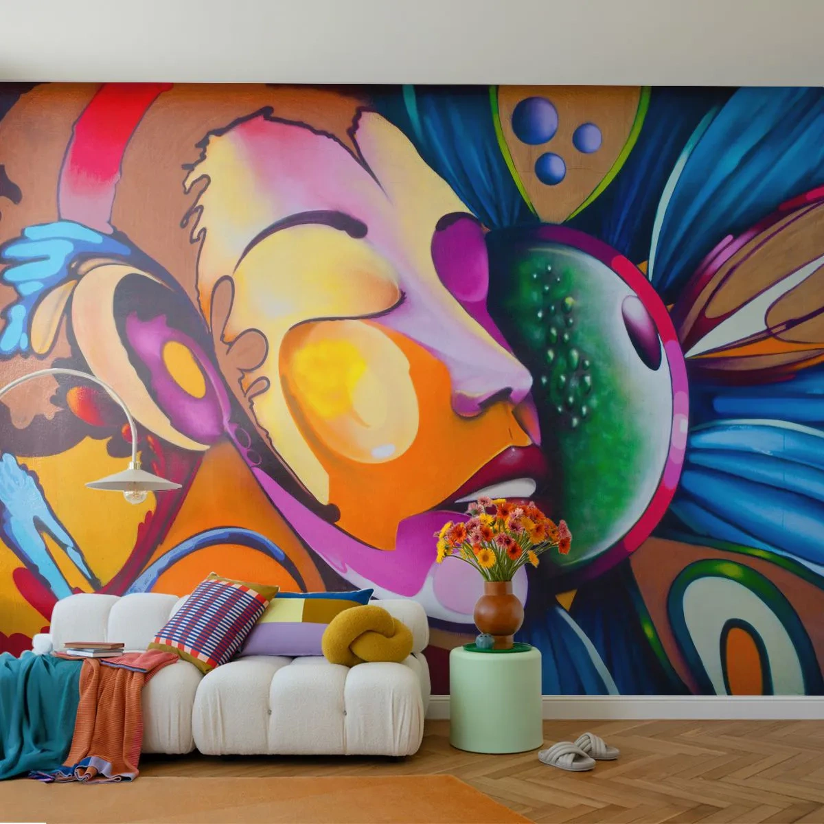 Papier Peint Photo Standard Eco - Toucher avec la couleur - Abstraction, Femme, Cubisme - 400x280 cm