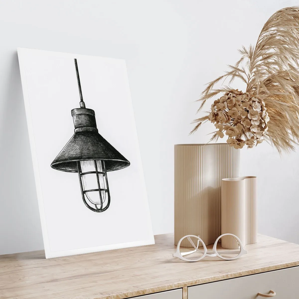 Affiche - Poster - Croquis d'une lampe suspendue industrielle - 50x70cm - Comme il y a des années… - Décoration murale moderne pour le salon et la chambre ARTTOR