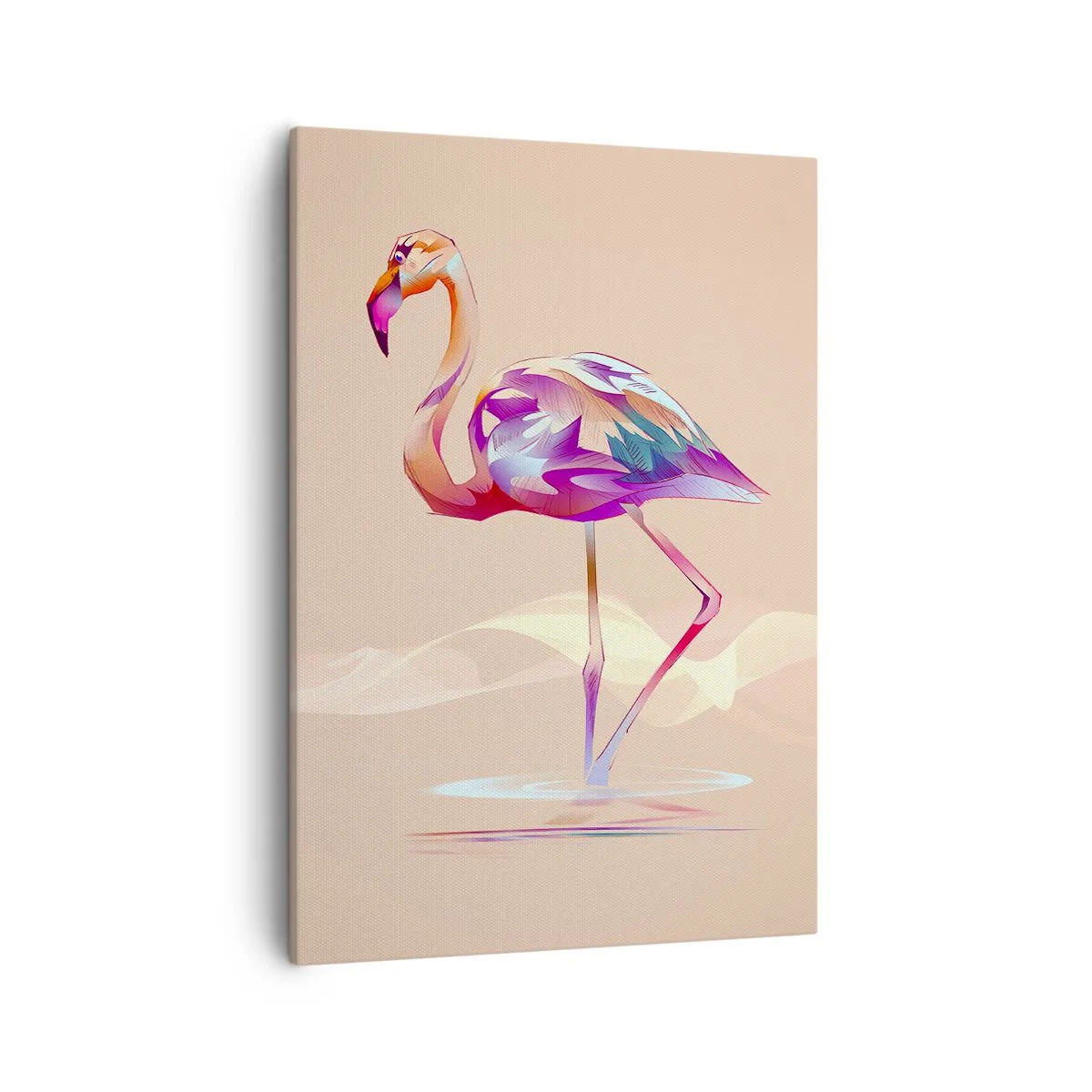Impression sur toile - Image sur toile - Un flamant rose abstrait aux couleurs claires et pastel. - 50x70cm - L'oiseau des bonnes émotions - Décoration murale moderne pour le salon et la chambre ARTTOR