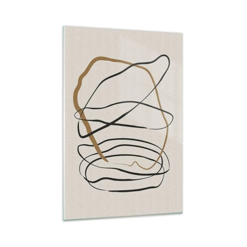 Impression sur verre - Image sur verre - Lignes artistiques en noir et or sur fond clair - 80x120cm - Composition – danse en boucle - Décoration murale moderne pour le salon et la chambre ARTTOR