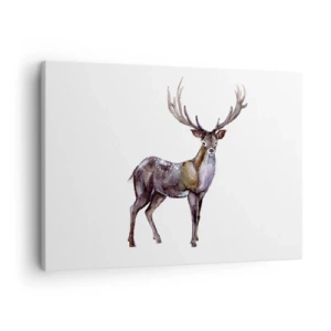 Impression sur toile - Image sur toile - Illustration à l'aquarelle d'un cerf aux bois majestueux - 70x50cm - Roi de la forêt du nord - Décoration murale moderne pour le salon et la chambre ARTTOR