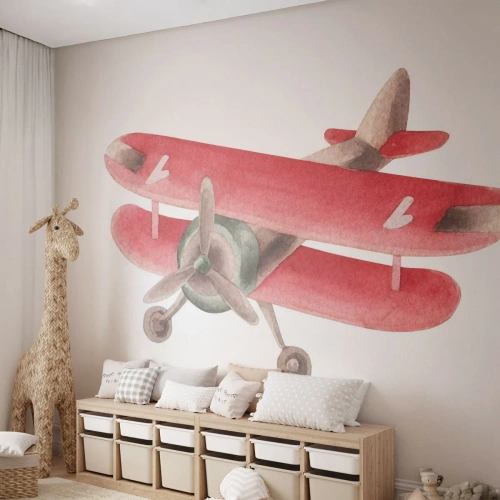 Papier Peint Autocollant Deluxe Sticker - Prêt pour les hauts vols - Avion, Enfants, Ancien - 350x256 cm