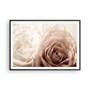 Affiche dans un cadre noir - Poster - Roses délicates dans des tons pastel de beige - 100x70cm - Au coeur d'ue la rose - Décoration murale moderne pour le salon et la chambre ARTTOR