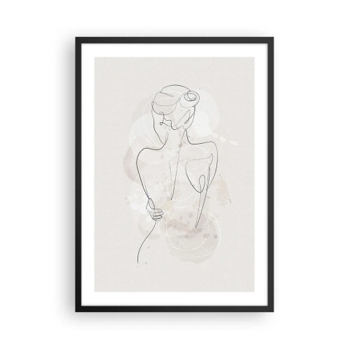 Affiche dans un cadre noir - Poster - Une silhouette féminine délicate dans une ligne continue - 50x70cm - Comme un instrument sensible - Décoration murale moderne pour le salon et la chambre ARTTOR