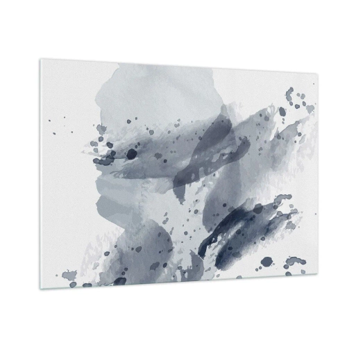 Impression sur verre - Image sur verre - Taches d'aquarelle bleu-gris ressemblant à de l'eau en mouvement - 100x70cm - Étude de la nature de l'eau - Décoration murale moderne pour le salon et la chambre ARTTOR