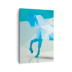Impression sur toile - Image sur toile - Silhouette géométrique d'un cheval dans des tons bleus - 70x100cm - Cheval géométrique en turquoise - Décoration murale moderne pour le salon et la chambre ARTTOR
