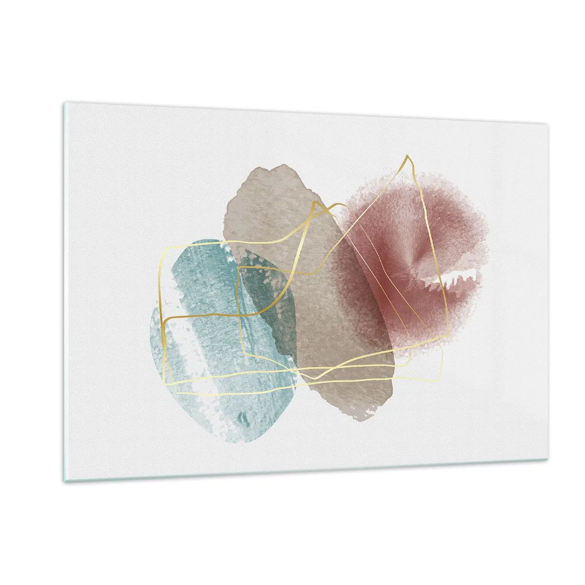 Impression sur verre - Image sur verre - Éclaboussures d'aquarelle abstraites et lignes dorées - 120x80cm - Coraux de l'espace - Décoration murale moderne pour le salon et la chambre ARTTOR