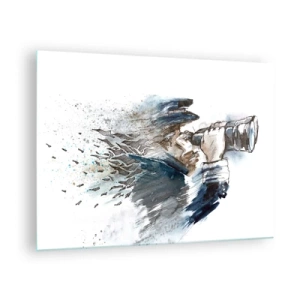 Impression sur verre - Image sur verre - Un homme avec des jumelles dans une composition aquarelle dynamique - 70x50cm - Dix sur l'échelle de Beaufort ! - Décoration murale moderne pour le salon et la chambre ARTTOR