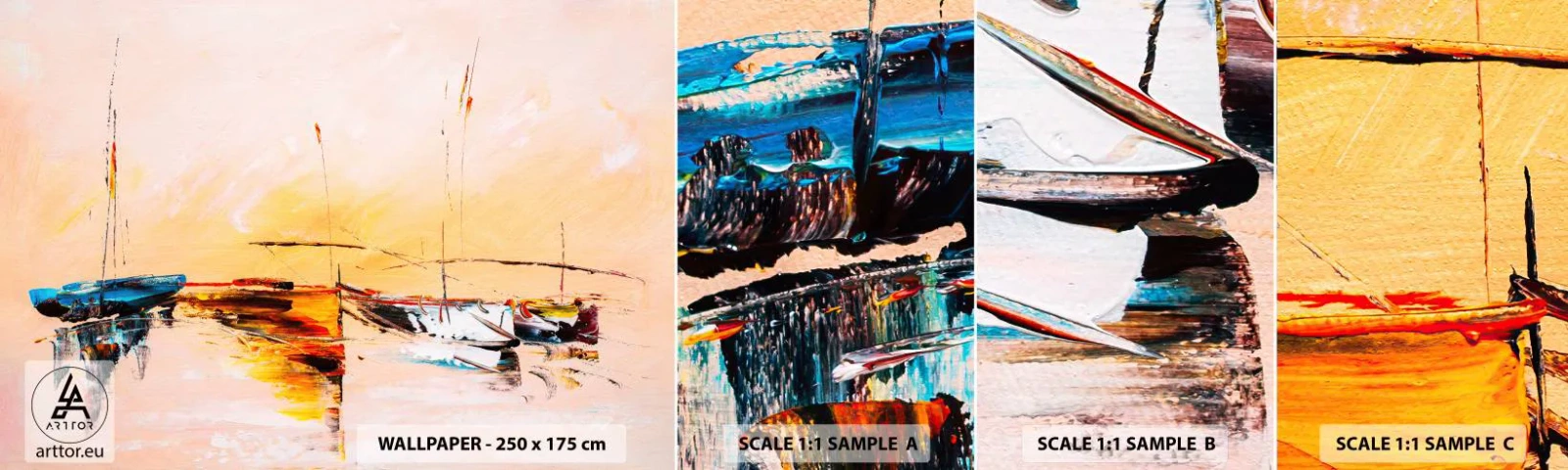 Échantillon De Papier Peint Standard Eco - Soirée à la marina - Bateaux, Voiliers, Morceau - 100x30 cm