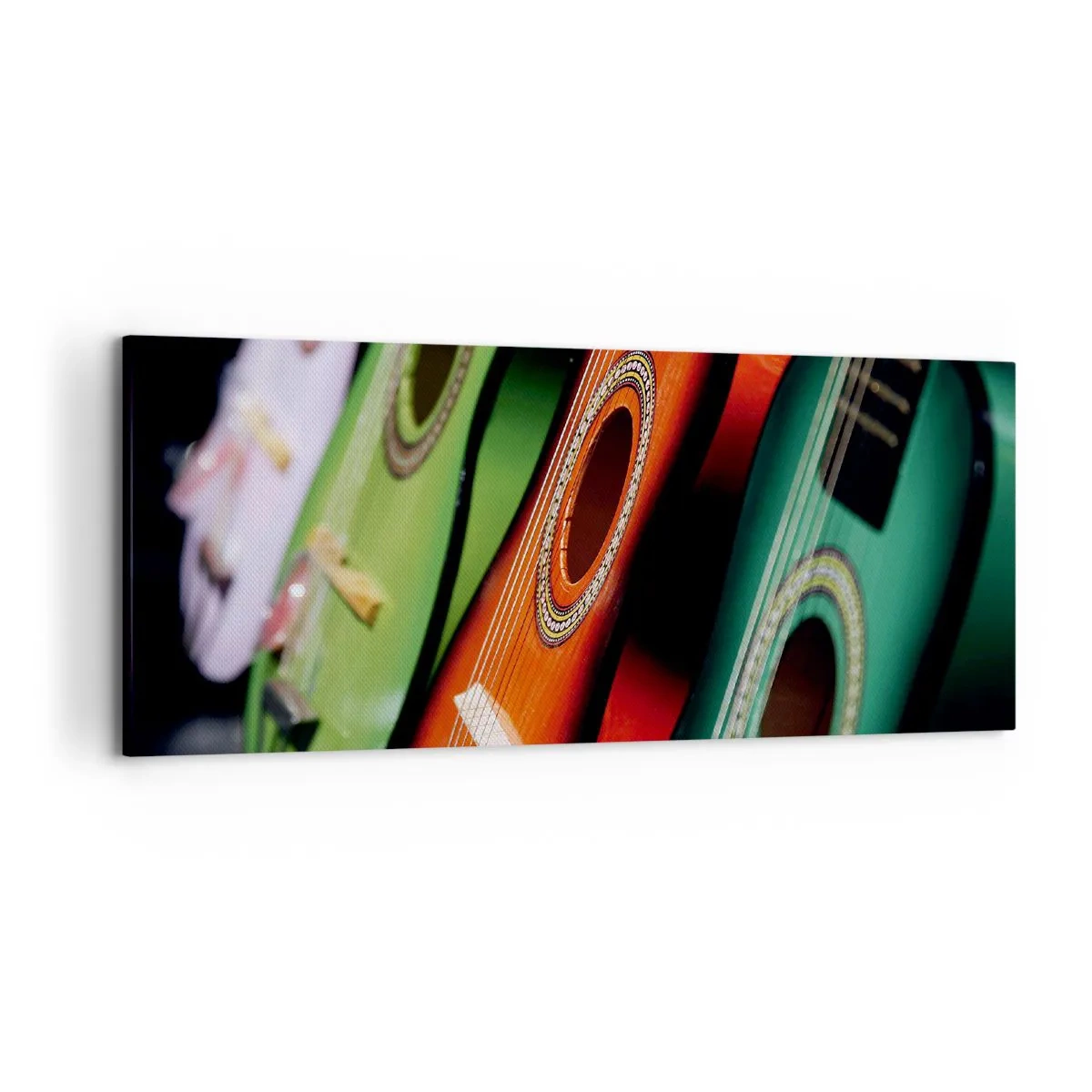 Impression sur toile - Image sur toile - Guitares colorées de différentes nuances disposées en rangée - 120x50cm - La guitare a plusieurs couleurs - Décoration murale moderne pour le salon et la chambre ARTTOR