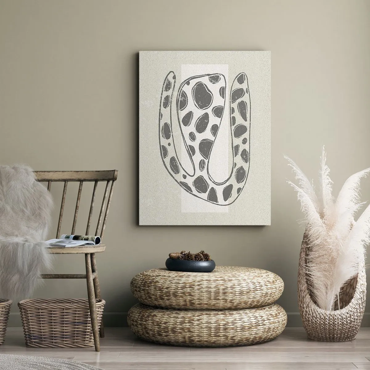 Impression sur toile - Image sur toile - Motif organique abstrait dans des tons de gris - 70x100cm - Une étrange créature - Décoration murale moderne pour le salon et la chambre ARTTOR