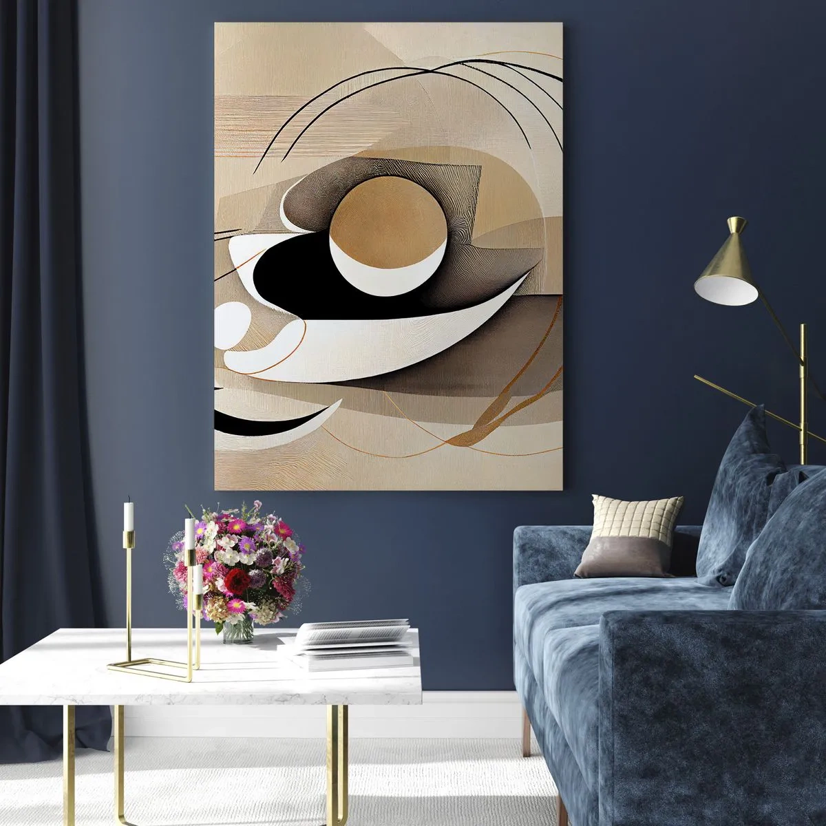 Impression sur verre - Image sur verre - Composition abstraite dans les tons beige et noir - 80x120cm - Composition : l'essence des choses - Décoration murale moderne pour le salon et la chambre ARTTOR