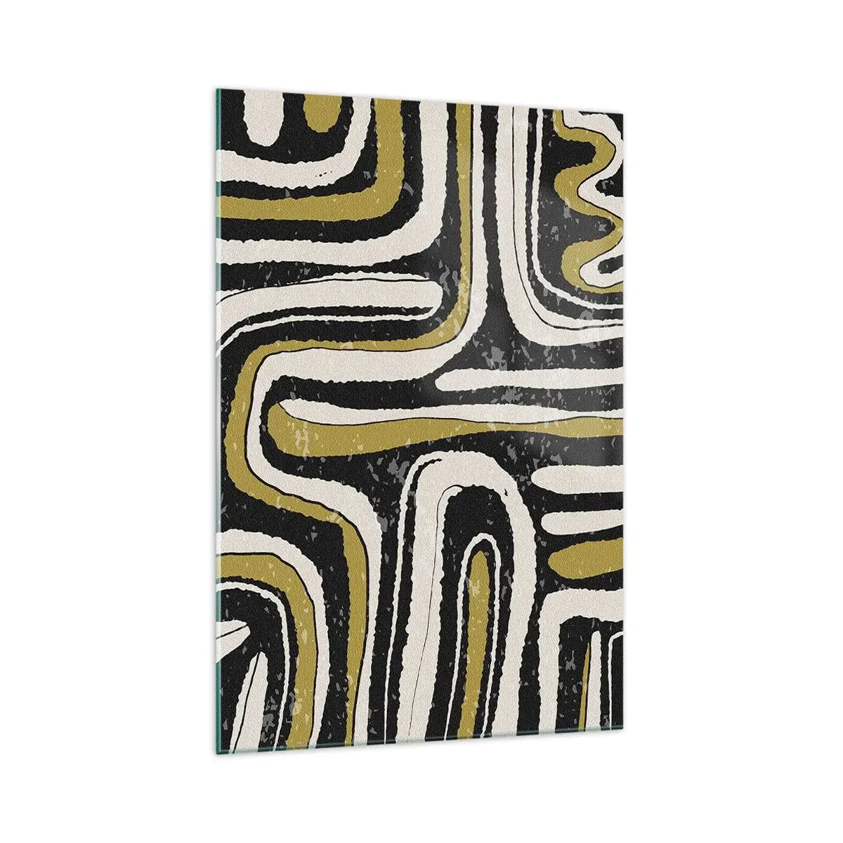 Impression sur verre - Image sur verre - Motif abstrait en noir, blanc et or - 70x100cm - Composition : routes et ruelles - Décoration murale moderne pour le salon et la chambre ARTTOR